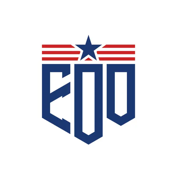 stock vector Patriotic EOO Logo with Star and American Flag Straps. Letter EOO Logo with USA Flag