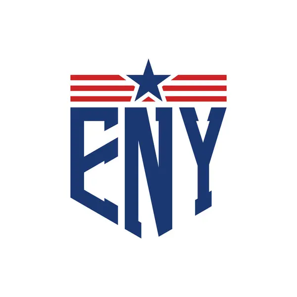 stock vector Patriotic ENY Logo with Star and American Flag Straps. Letter ENY Logo with USA Flag