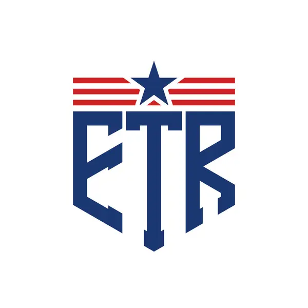 stock vector Patriotic ETR Logo with Star and American Flag Straps. Letter ETR Logo with USA Flag