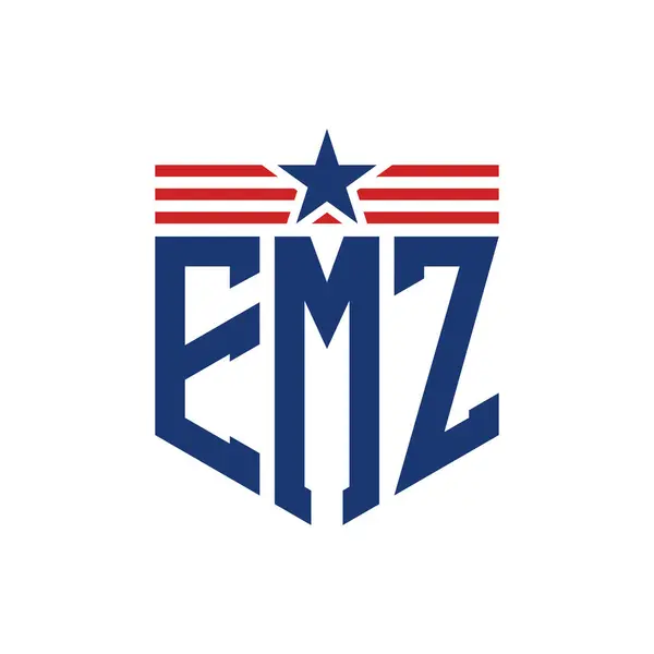 stock vector Patriotic EMZ Logo with Star and American Flag Straps. Letter EMZ Logo with USA Flag