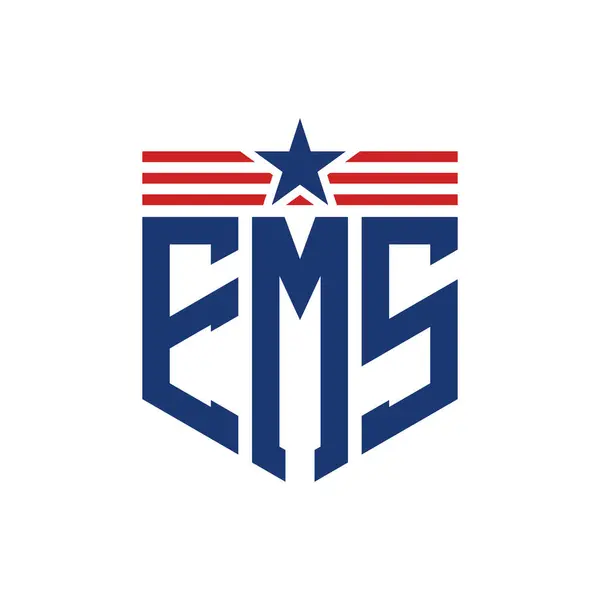 stock vector Patriotic EMS Logo with Star and American Flag Straps. Letter EMS Logo with USA Flag