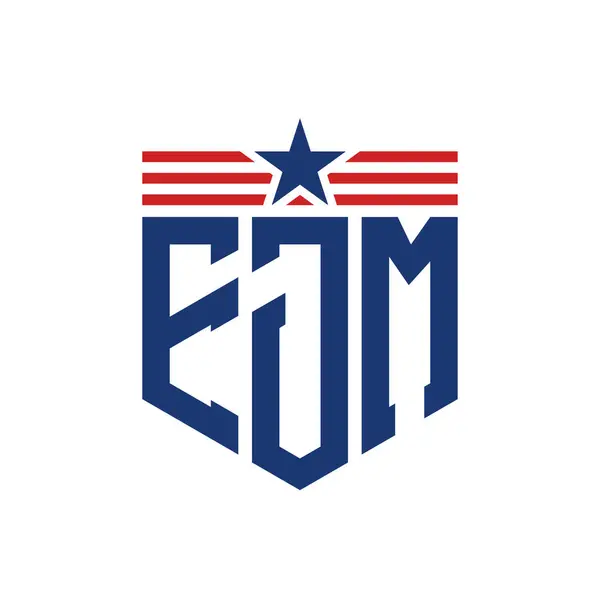 Stock vector Patriotic EJM Logo with Star and American Flag Straps. Letter EJM Logo with USA Flag