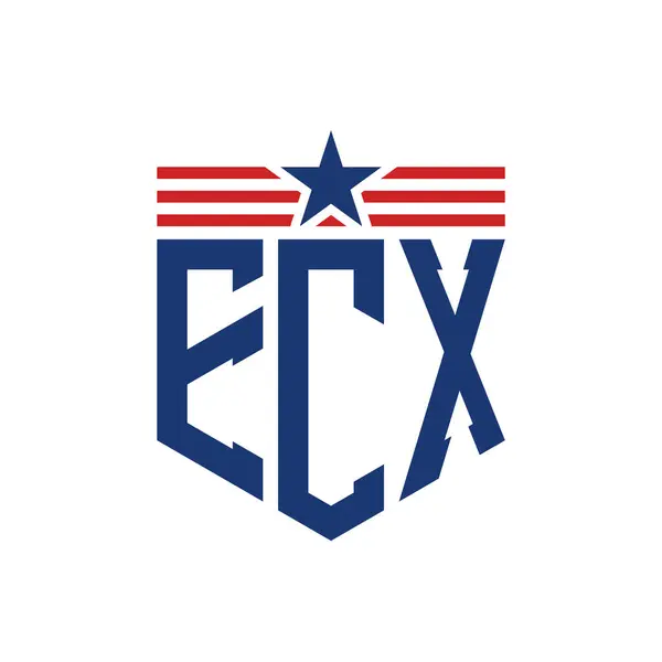 stock vector Patriotic ECX Logo with Star and American Flag Straps. Letter ECX Logo with USA Flag