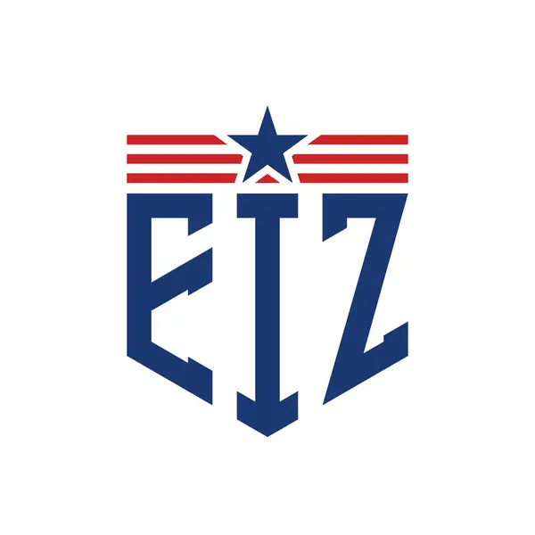 stock vector Patriotic EIZ Logo with Star and American Flag Straps. Letter EIZ Logo with USA Flag