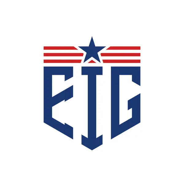 stock vector Patriotic EIG Logo with Star and American Flag Straps. Letter EIG Logo with USA Flag