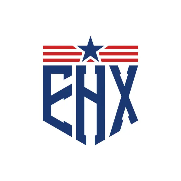 stock vector Patriotic EHX Logo with Star and American Flag Straps. Letter EHX Logo with USA Flag