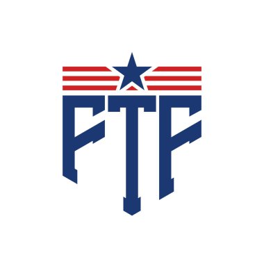 Yıldız ve Amerikan Bayrak Kayışlı Yurtsever FTF logosu. USA Flag ile FTF Logosu