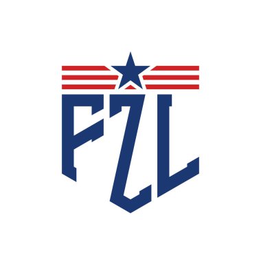 Yıldız ve Amerikan Bayrak Kayışlı Vatansever FZL logosu. USA Flag ile FZL logosu