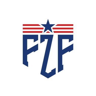 Patriotic FZF Logo with Star and American Flag Straps. Letter FZF Logo with USA Flag clipart