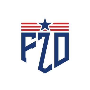 Yıldız ve Amerikan Bayrak Kayışlı Vatansever FZD logosu. ABD Bayrağı ile FZD Logosu