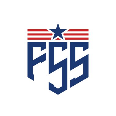 Patriotic FSS Logo with Star and American Flag Straps. Letter FSS Logo with USA Flag clipart