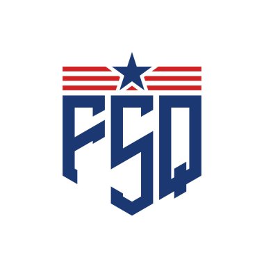 Yıldız ve Amerikan Bayrak Kayışlı Vatansever FSQ logosu. ABD Bayrağı ile FSQ logosu