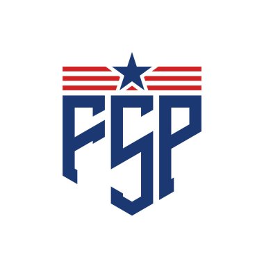 Yıldız ve Amerikan Bayrak Kayışlı Vatansever FSP logosu. ABD Bayrağı ile FSP Logosu