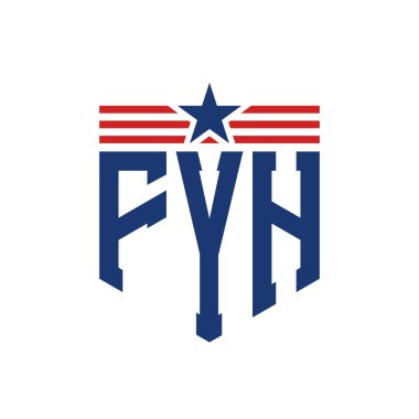 Yıldız ve Amerikan Bayrak Kayışlı Yurtsever FYH logosu. ABD Bayrağı ile FYH logosu