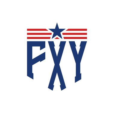 Yıldız ve Amerikan Bayrak Kayışlı Vatansever FXY logosu. ABD Bayrağı ile FXY Logosu