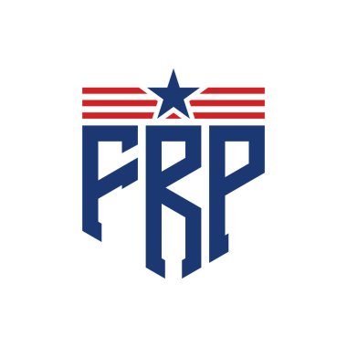 Patriotic FRP Logo with Star and American Flag Straps. Letter FRP Logo with USA Flag clipart