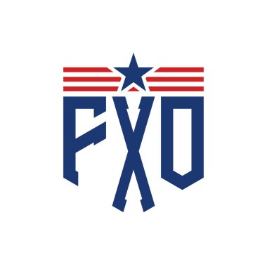 Yıldız ve Amerikan Bayrak Kayışlı Yurtsever FXO logosu. ABD Bayrağı ile FXO Logosu