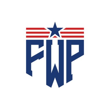 Yıldız ve Amerikan Bayrak Kayışlı Vatansever FWP logosu. ABD Bayrağı ile FWP Logosu