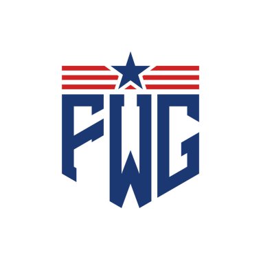 Yıldız ve Amerikan Bayrak Kayışlı Vatansever FWG logosu. ABD Bayrağı ile FWG logosu