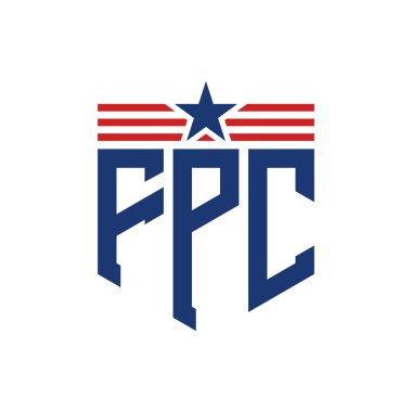 Patriotic FPC Logo with Star and American Flag Straps. Letter FPC Logo with USA Flag clipart