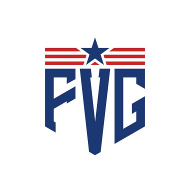 Yıldız ve Amerikan Bayrak Kayışlı Vatansever FVG logosu. USA Flag ile FVG logosu