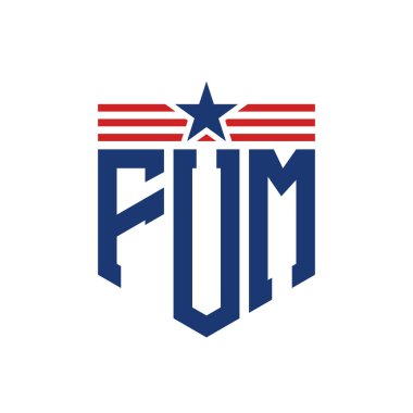 Yıldız ve Amerikan Bayrak Kayışlı Vatansever FUM logosu. USA Flag 'li Harf FUM Logosu