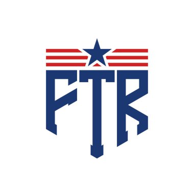 Yıldız ve Amerikan Bayrak Kayışlı Yurtsever FTR logosu. ABD Bayrağı ile FTR Logosu