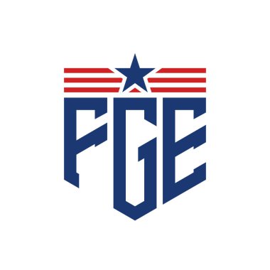 Patriotic FGE Logo with Star and American Flag Straps. Letter FGE Logo with USA Flag clipart