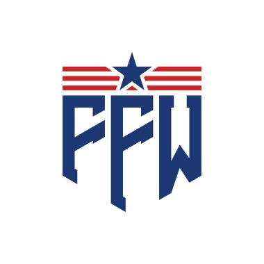 Yıldız ve Amerikan Bayrak Kayışlı Yurtsever FFW logosu. USA Flag ile FFW Logosu