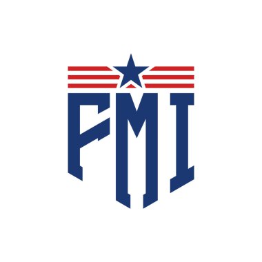 Yıldız ve Amerikan Bayrak Kayışlı Yurtsever FMI logosu. USA Flag ile FMI Logosu