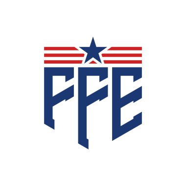 Yıldız ve Amerikan Bayrak Kayışlı Vatansever FFE logosu. USA Flag ile FFE Logosu
