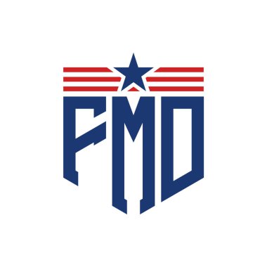 Patriotic FMD Logo with Star and American Flag Straps. Letter FMD Logo with USA Flag clipart