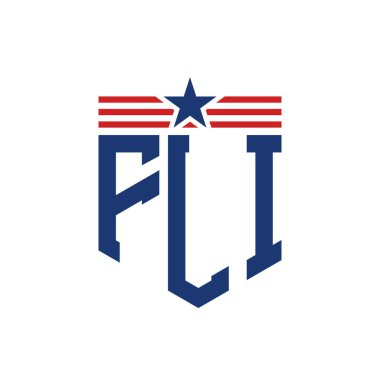 Yıldız ve Amerikan Bayrak Kayışlı Yurtsever FLI logosu. USA Flag ile FLI Logosu