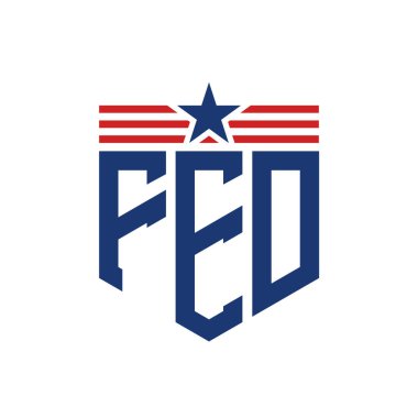 Yıldız ve Amerikan Bayrak Kayışlı Yurtsever FED logosu. ABD Bayrağı ile FED Logosu