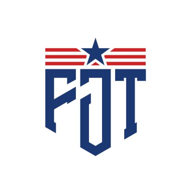 Yıldız ve Amerikan Bayrak Kayışlı Vatansever FJT logosu. ABD Bayrağı ile FJT Logosu