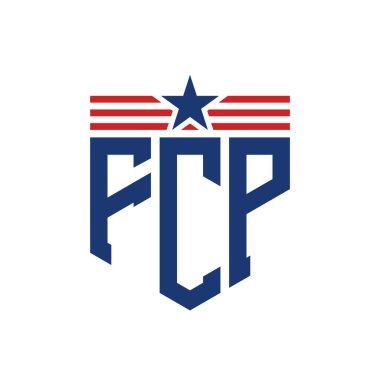 Yıldız ve Amerikan Bayrak Kayışlı Vatansever FCP logosu. ABD Bayrağı ile FCP Logosu