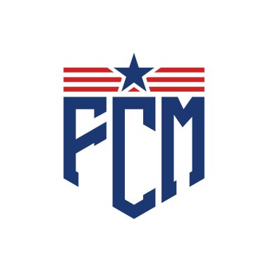 Yıldız ve Amerikan Bayrak Kayışlı Vatansever FCM logosu. USA Flag ile FCM Logosu