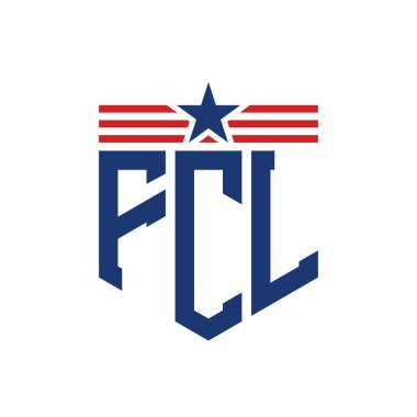 Patriotic FCL Logo with Star and American Flag Straps. Letter FCL Logo with USA Flag clipart