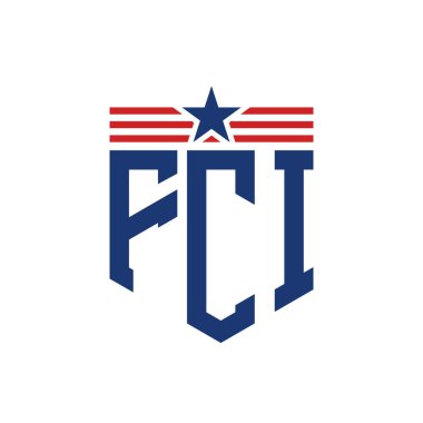 Yıldız ve Amerikan Bayrak Kayışlı Yurtsever FCI logosu. ABD Bayrağı ile FCI Logosu