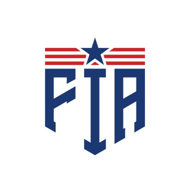 Yıldız ve Amerikan Bayrak Kayışlı Yurtsever FIA logosu. ABD Bayrağı ile FIA Mektubu