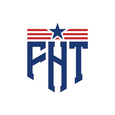 Yıldız ve Amerikan Bayrak Kayışlı Vatansever FHT logosu. ABD Bayrağı ile FHT Logosu