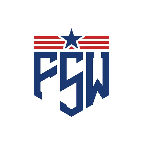 stock vector Patriotic FSW Logo with Star and American Flag Straps. Letter FSW Logo with USA Flag