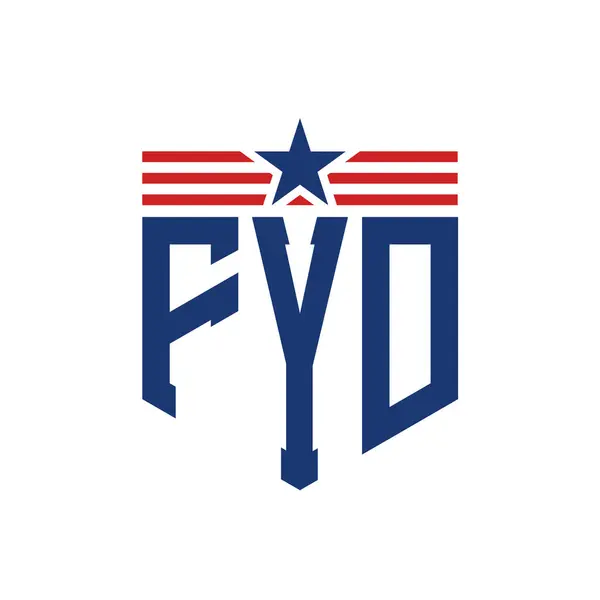 stock vector Patriotic FYD Logo with Star and American Flag Straps. Letter FYD Logo with USA Flag