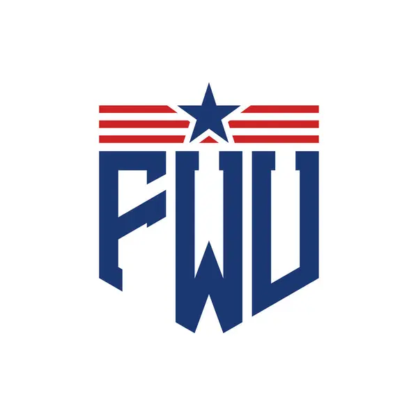 stock vector Patriotic FWU Logo with Star and American Flag Straps. Letter FWU Logo with USA Flag