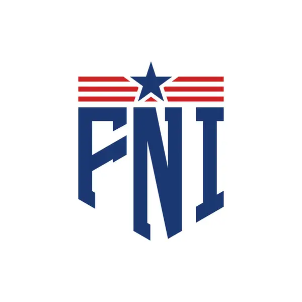 Stock vector Patriotic FNI Logo with Star and American Flag Straps. Letter FNI Logo with USA Flag