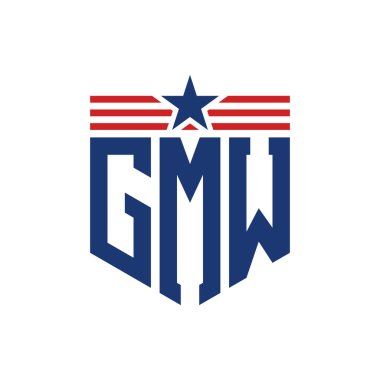 Yıldız ve Amerikan Bayrak Kayışlı Vatansever GMW logosu. ABD Bayrağı ile GMW Logosu