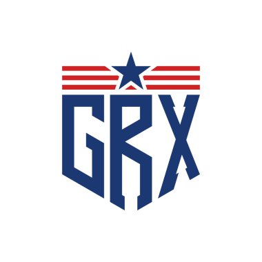 Yıldız ve Amerikan Bayrak Kayışlı Yurtsever GRX logosu. ABD Bayrağı ile GRX Harfi Logosu