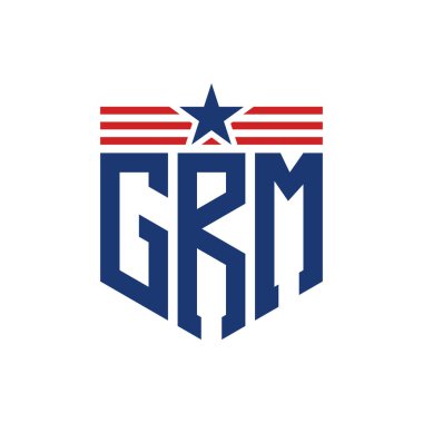 Yıldız ve Amerikan Bayrak Kayışlı Yurtsever GRM logosu. ABD Bayrağı ile GRM Harfi Logosu