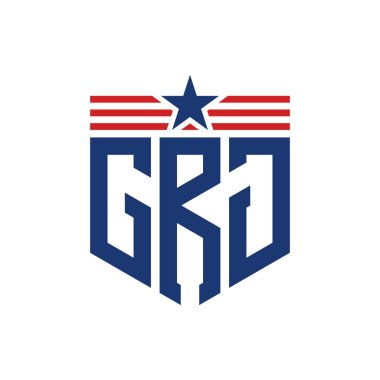 Yıldız ve Amerikan Bayrak Kayışlı Vatansever GRJ logosu. ABD Bayrağı ile GRJ Harfi