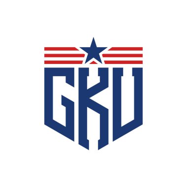 Yıldız ve Amerikan Bayrak Kayışlı Vatansever GKU logosu. ABD Bayrağı ile GKU Logosu